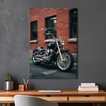 Картина Чёрный байк на фоне кирпичного дома 50х35 см (ASH681_M) (ASH681) фото
